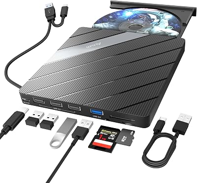 Alxum USB C DVD Drive 8-in-1 SD TF Card Reader CD RW Burner Laptop Mac
