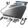 Alxum External CD DVD Drive for Laptop, 8 in 1 Portable CD DVD Burner Rewriter with Multiple Ports Support Faster Transfer Speed CD 8X DVD 24x for Windows 11/10/8/7 MacOS and More