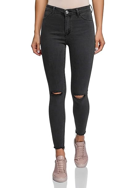 oodji Ultra Damen Skinny Jeans mit Rissen an den Knien