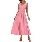 PRETTYGARDEN Summer Dresses for Women 2026 Spring Sleeveless V Neck Knit A Line Casual Midi Cocktail Wedding Guest Dress