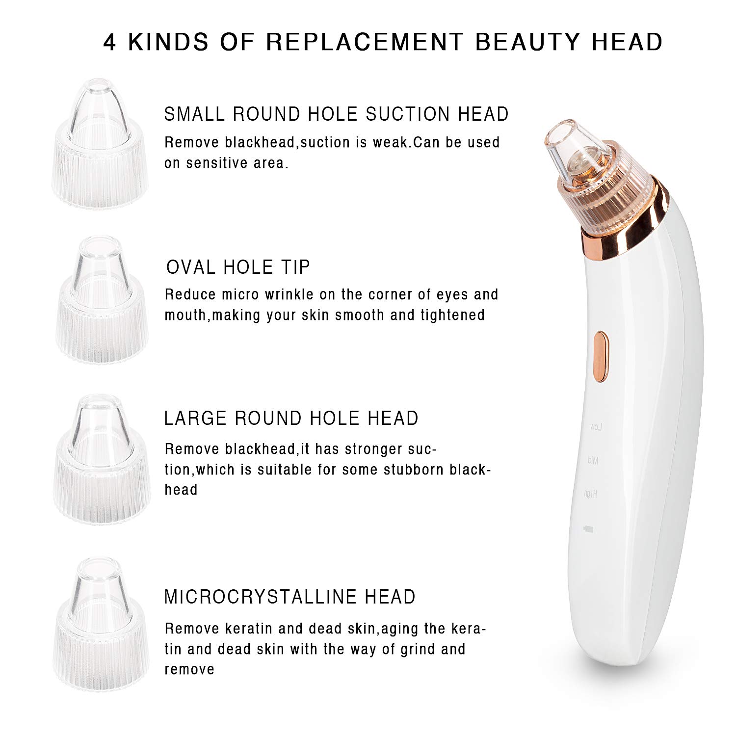 Blackhead Remover Pore Vacuum,ZAOZAOZAN Black Head Removal Tool USB Rechargeable for Blackhead Whitehead,3 Adjustable Suction Power and 4 Porbes: Beauty