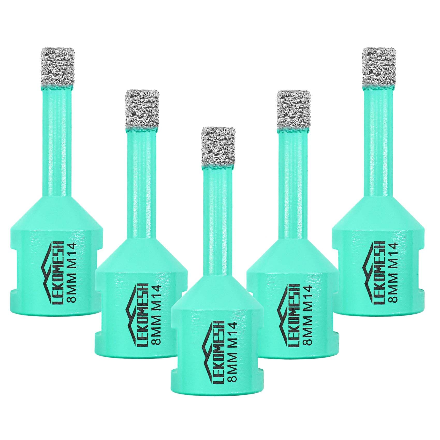 LEKOMESH Mint Green Diamond Core Drill Bits - 5pc Vacuum Brazed Diamond Hole Saw, 8MM M14 Thread for Angle Grinder, Suitable for Porcelain, Ceramic, Tile, Marble, Granite, Stone, Quartz — image 1