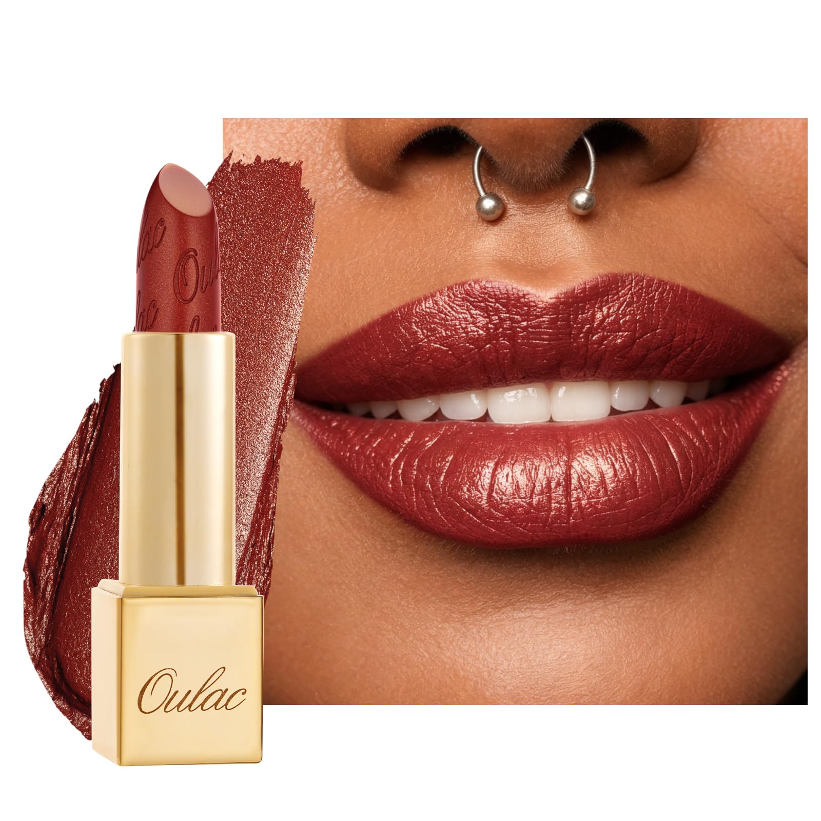 OULAC Glow Metallic Shine Lipstick, Burgundy High Impact Lipcolor, Lightweight Soft and Ultra Hydrating, Long Lasting, Vegan & Cruelty-Free, Full Coverage Lip Color 4.3 g/0.15 GM13 Daring — image 1