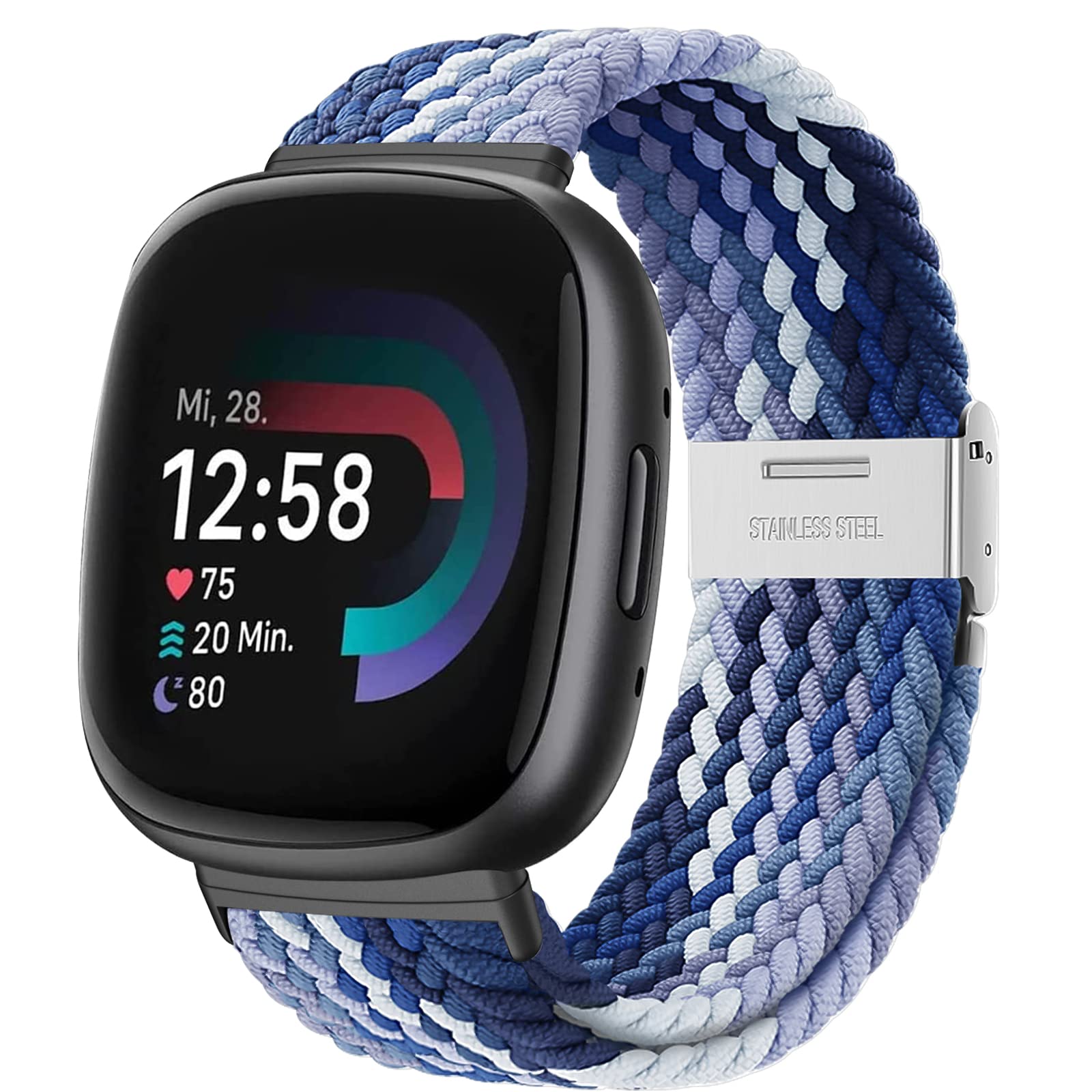 YASPARK Compatible with Fitbit Versa 4/3/Sense 2/1, Soft Elastic Nylon Sport Replacement Band for Fitbit Versa 4/3, Sense 2/1
