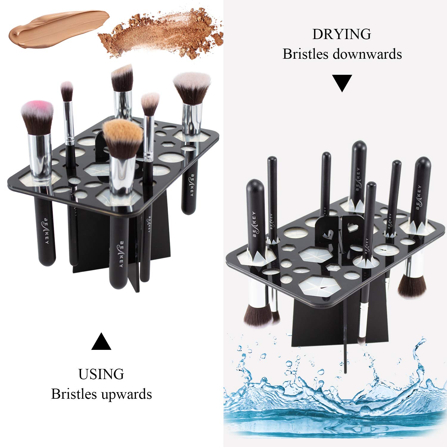BEAKEY Makeup Brush Drying Rack & Makeup Brush Cleaner Egg, 28 Holes Makeup Brush Holder, Silicone Brush Cleaner - Black & Red: Beauty