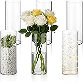 6 Pcs 10 Inch Plastic Clear Cylinder Vase for Home Acrylic Flower Clear Vase Centerpiece for Centerpieces Wedding Party Decorations Opening Round