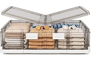 Kitstorack Clear Plastic Under Bed Storage Containers Bins with Lids and 8 Pre-installed Wheels,37.8 Qt, Rolling Foldable Flat Under Bed Organizer Boxes for Clothes Shoes Clothing Bedroom, Large