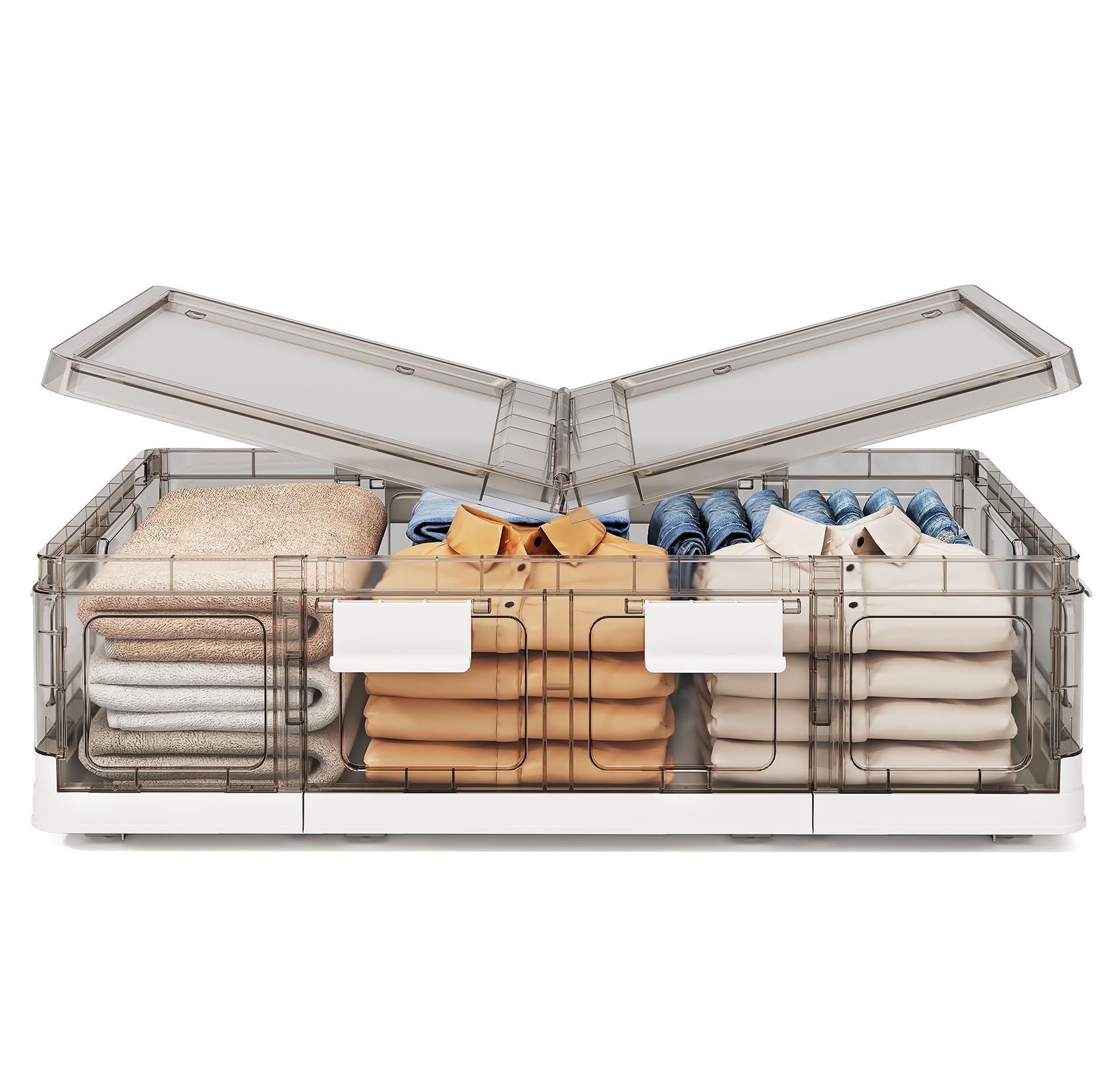 Photo 1 of Kitstorack Clear Plastic Under Bed Storage Containers Bins with Lids and 8 Pre-installed Wheels,37.8 Qt, Rolling Foldable Flat Under Bed Organizer Boxes for Clothes Shoes Clothing Bedroom, Large