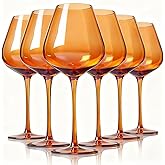 Physkoa Orange Brown Wine Glasses Set of 6-18oz Long Stemmed Amber Wine Glass,Hand Blown Brown Wine Glasses for Valentine's Day