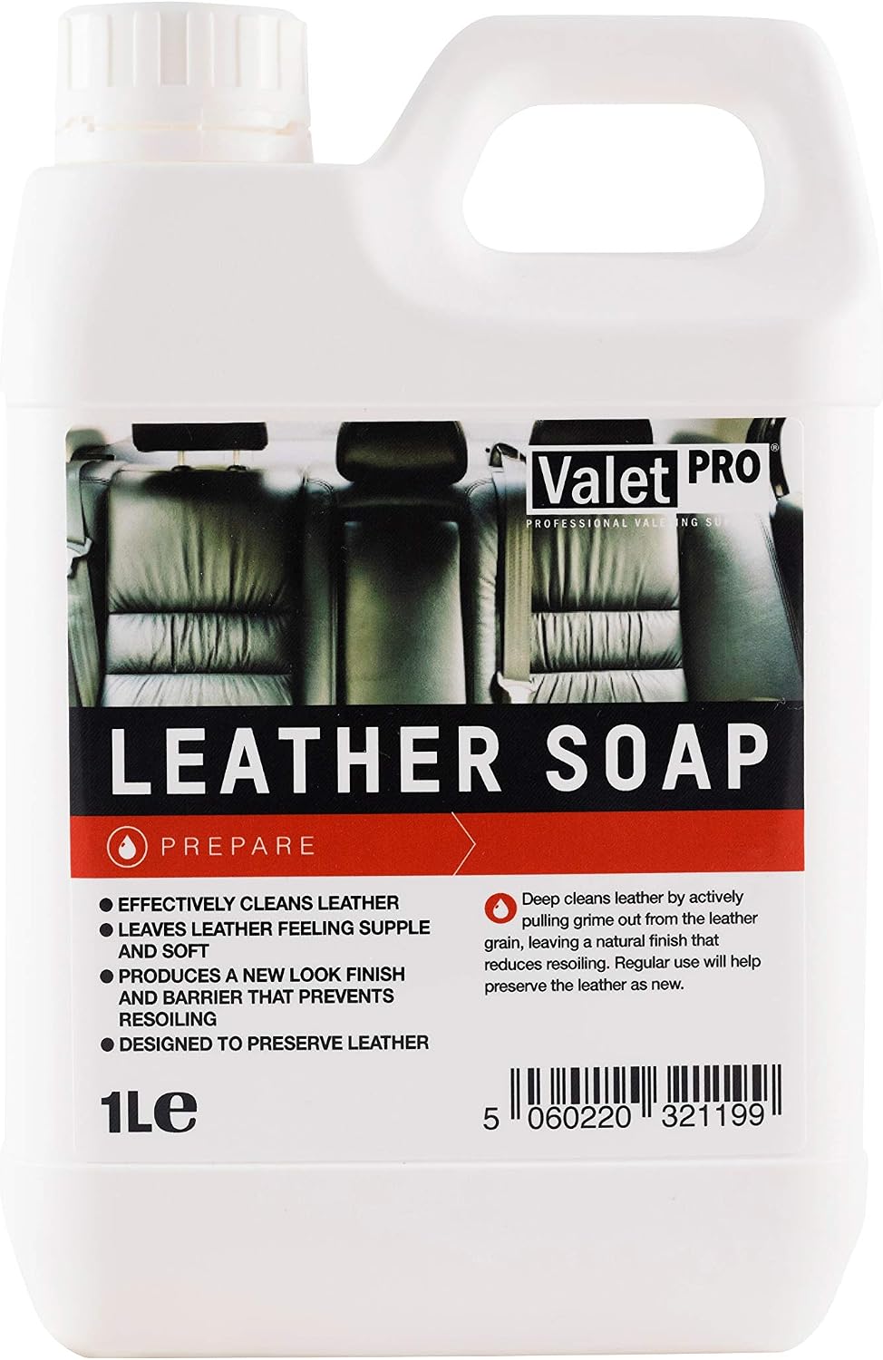 ValetPRO Leather Soap, Effectively Cleans and Preserves Leather Seats and Car Interiors - 1 Litre, white/clear, 1 l (Pack of 1)