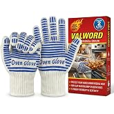 Heat Resistant Oven Gloves - 2 Pack, 540 Degree Professional Grade Oven Mitts with Fingers, Non-Slip Silicone Grip Cooking Gloves for Baking, Grilling, BBQ, Fireplace and Sourdough