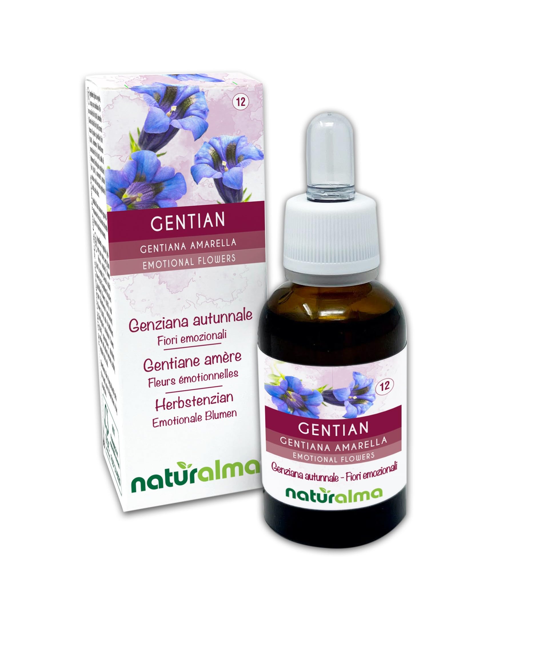 Gentian (Gentiana amarella) Naturalma Emotional Flowers or Bach Flowers - Drops 30 ml - Alcohol-Free Liquid Extract - Flower essences - Vegan and Without Alcohol