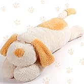 Queekay Dog Body Pillow Stuffed Animals Plush Long Body Pillow for Dogs Large Sleeping Hugging Puppy Cushion Gift for Birthday Party(23.6 Inch,Beige)