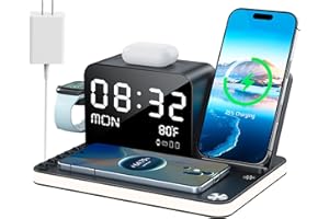7 in 1 Wireless Charging Station for Apple Device Wireless Charger with Night Light Bluetooth Time & Temperature Sync 33W Fas