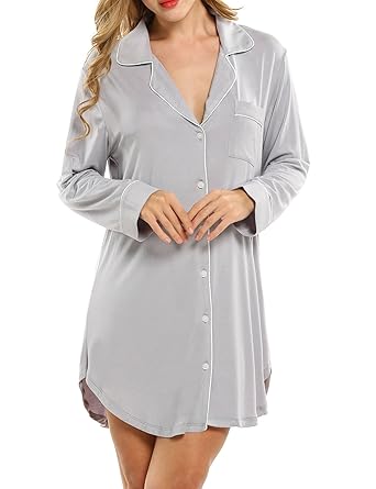 Damen Viktorianisch Stil Nachthemd Kleid Negligee Langarm Lange Schlafanzüge Luxus Nachtwäsche