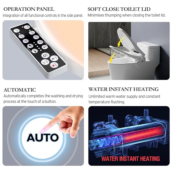 XCQQ ELECTRIC HEATED BIDET TOILET SEAT WITH WARM WATER WASH, WARM AIR DRYER, SOFT CLOSED LID, NIGHT LIGHT, LED DISPLAY, TOILET SEAT WITH BIDET REQUIRES OUTLET – ROUND