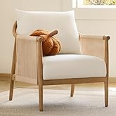 CHITA Braid Accent Chair, Modern Armchair with Solid Wooden Armrest for Living Room and Bedroom, Boho Reading Chair, Cream