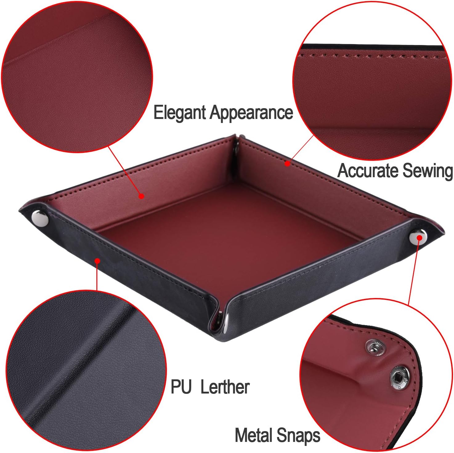 SIQUK 6 Pieces Dice Tray PU Leather Folding Square Holder for Dice Games like RPG DND, and Other Table Games, 6 Dark Colors - Image 3