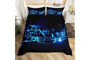 Erosebridal Music Note Duvet Cover Duvet Cover Twin Size Dream Theme Blue Comforter Cover Set for Teen Boys Kids Girls Geometric Stripe Pattern Bedding Set,1 Duvet Cover with 1 Pillow Case