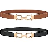 JASGOOD Women Stretchy Waist Belt Retro Elastic Skinny Belt for Ladies with Gold Buckle