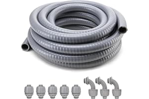Liquid-Tight Conduit and Connector Kit, Flexible Non-Metallic Electrical 3/4inch 25ft Conduit, with 5 Straight and 3 Angle Fi