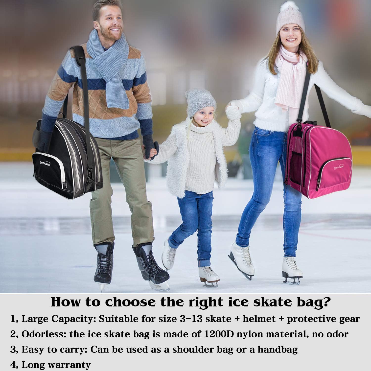 TOPOWN Ice Skate Bag Roller Skates Bag for Men Inline Skate Bag for Women Roller Skate Bag Premium Black Ice Skate Bag Rose Red Rollerblades Bag : Sports & Outdoors