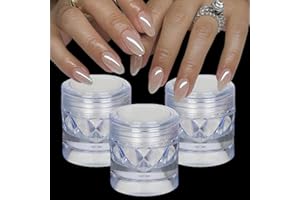 GZMAYUEN 3 Jars White Pearl Chrome Powder for Nails, Moonlight Mirror Effect Aurora Glitter White Shimmer Pigment for Art Design