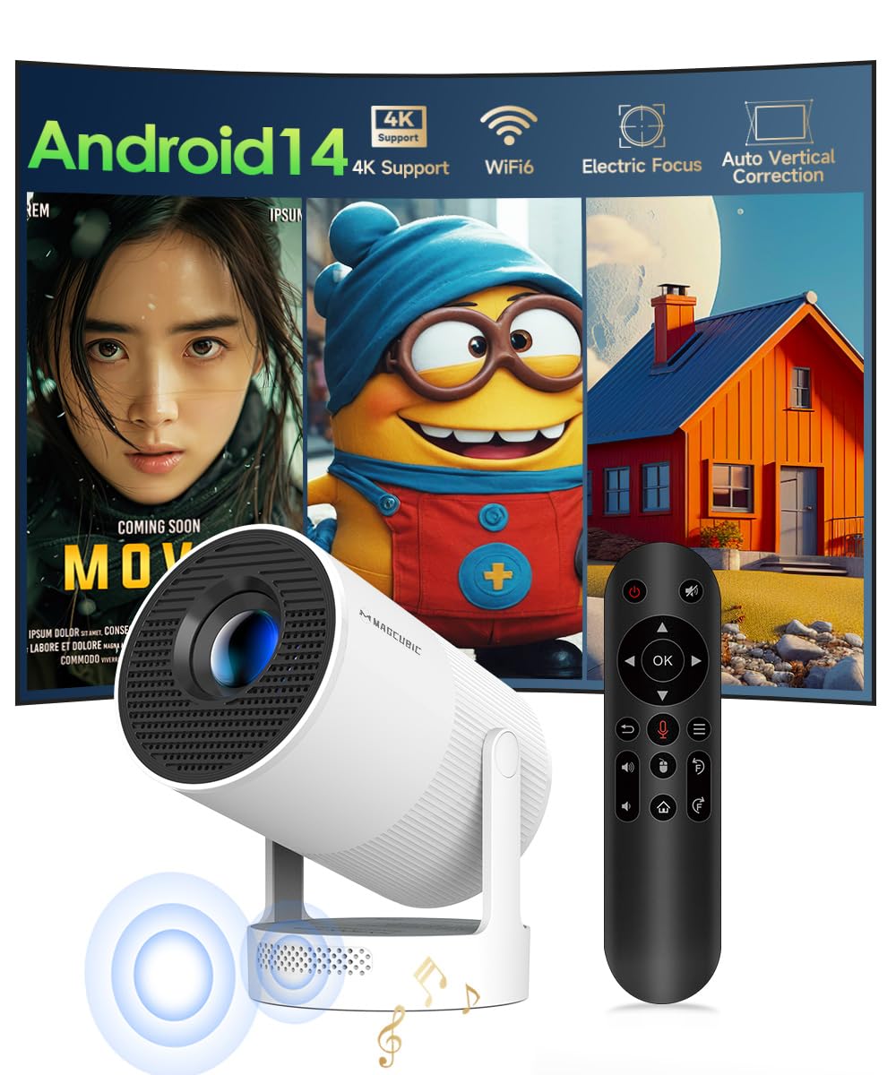 Photo 1 of ?Electric Focus?Magcubic Mini Projector 4K Support, Portable Projector with WiFi 6 and Bluetooth 5.4, Smart Proyector, 5W Soundbase Speaker, 180°Rotation for Home Theater