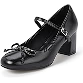 IDIFU IN2 Women's Mary Jane Pumps Round Closed Toe Heels with Cute Bow Low Chunky Block Dress Shoes for Women Wedding Graduation Bridal Office Prom Thick Heels Comfortable Vintage Elegant Pumps