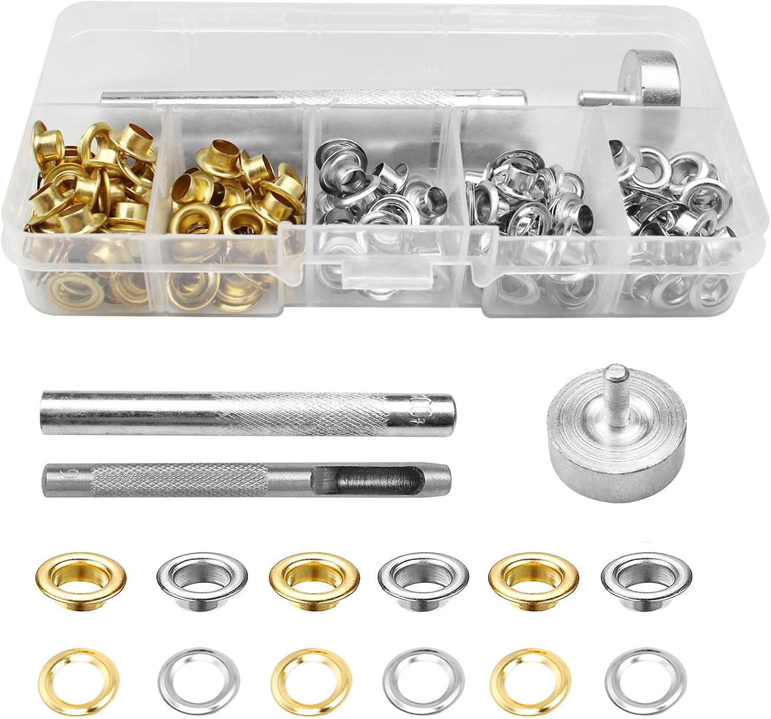 100 Sets Grommet Tool Kit 1/4 Inch Grommet with 3 Pieces Install Tool