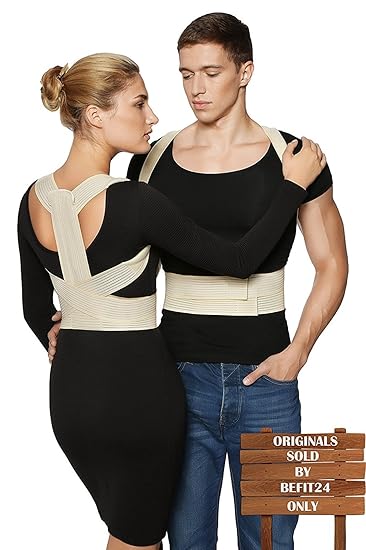 Corrector de postura ®BeFit24 - Solución instantánea para la postura encorvada frente del ordenador - Cinturón para el alivio del dolor de espalda - El mejor soporte para el hombro