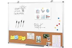 S SWANCROWN Magnetic Dry Erase and Cork Board Combo Hanging Whiteboard Notice Board for Wall Gift Home School Office,36x24 Inches,with Maker/Pins/PenTray/Hooks