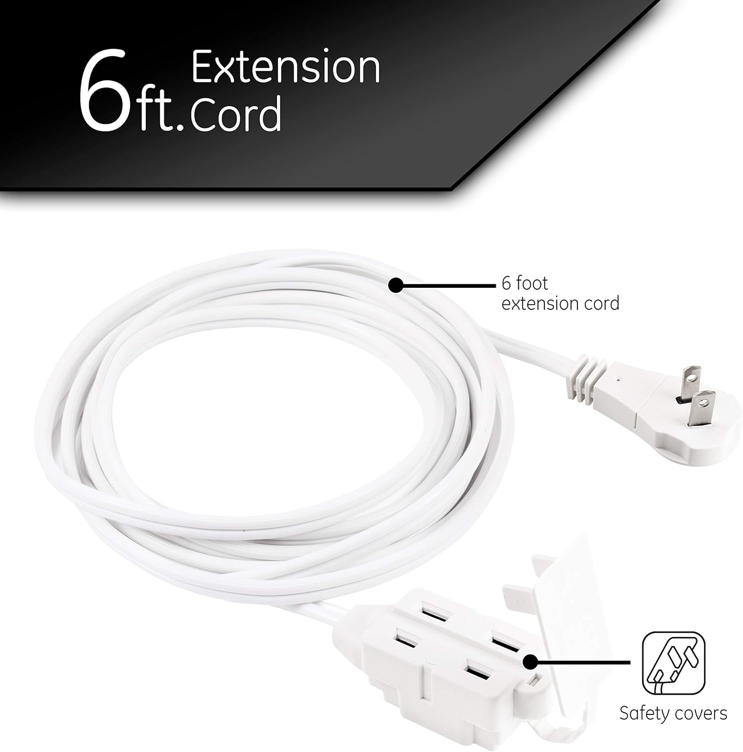 GE Indoor Office Extension Cord, Extra Long 8ft Power Cable, 3 Grounded Outlets, 3 Prong, Low-Profile Right Angle Flat Plug, 16 Gauge, UL Listed, White, 50251: Home Audio & Theater