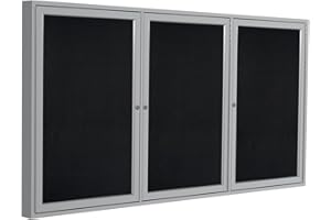 Ghent 36"x72" 3-Door indoor Enclosed Recycled Rubber Bulletin Board, Shatter Resistant, with Lock, Satin Aluminum Frame,Black (PA33672TR-BK) ,Made in the USA
