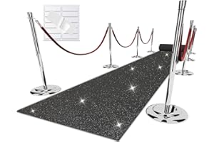 EZLucky Glitter Black Carpet Runner for Party, 2.46X15ft, 200GSM Glitter Non-Woven Fabric, Hollywood Black Carpet for Event, Aisle Runner for Wedding Ceremony, Movie Theme Party Decorations