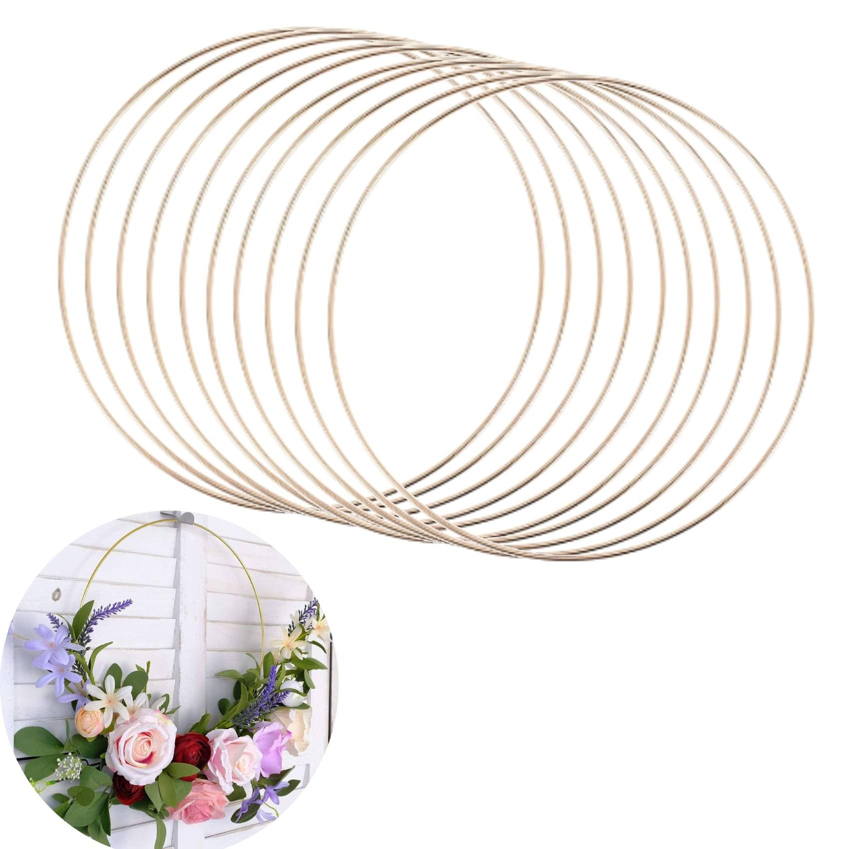 Dropfree 10 Pack 10 Inch Metal Floral Hoop Wreath Gold Hoop Rings for DIY Wreath, Dream Catcher and Wall Hanging Crafts