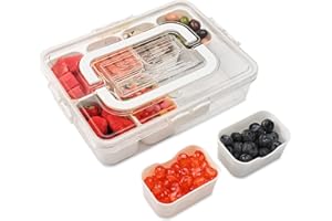Mrsfox Snackle Box Container with 8 Removable Trays,Divided Serving Tray with Lid and Handle,Set of 8 Forks & 2 Serving Spoons Included for Travel,Party