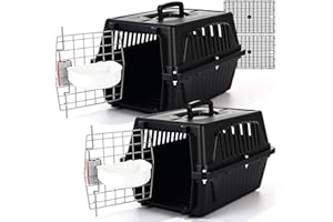 Locmeo 2 Set 18.9" Pet Carrier for Small Cats and Dogs, Hard Sided Plastic Cat Kennel for Pet with Front Door Security Lock Fully Breathable Travel Crate, up to 13 Lbs(Black,18.9 x 12.6 x 11.8 Inch)