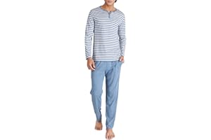 DAVID ARCHY Men's Pajamas Set Soft Cotton Long Sleeve Sleepwear Comfy Loungewear Pjs with Pockets