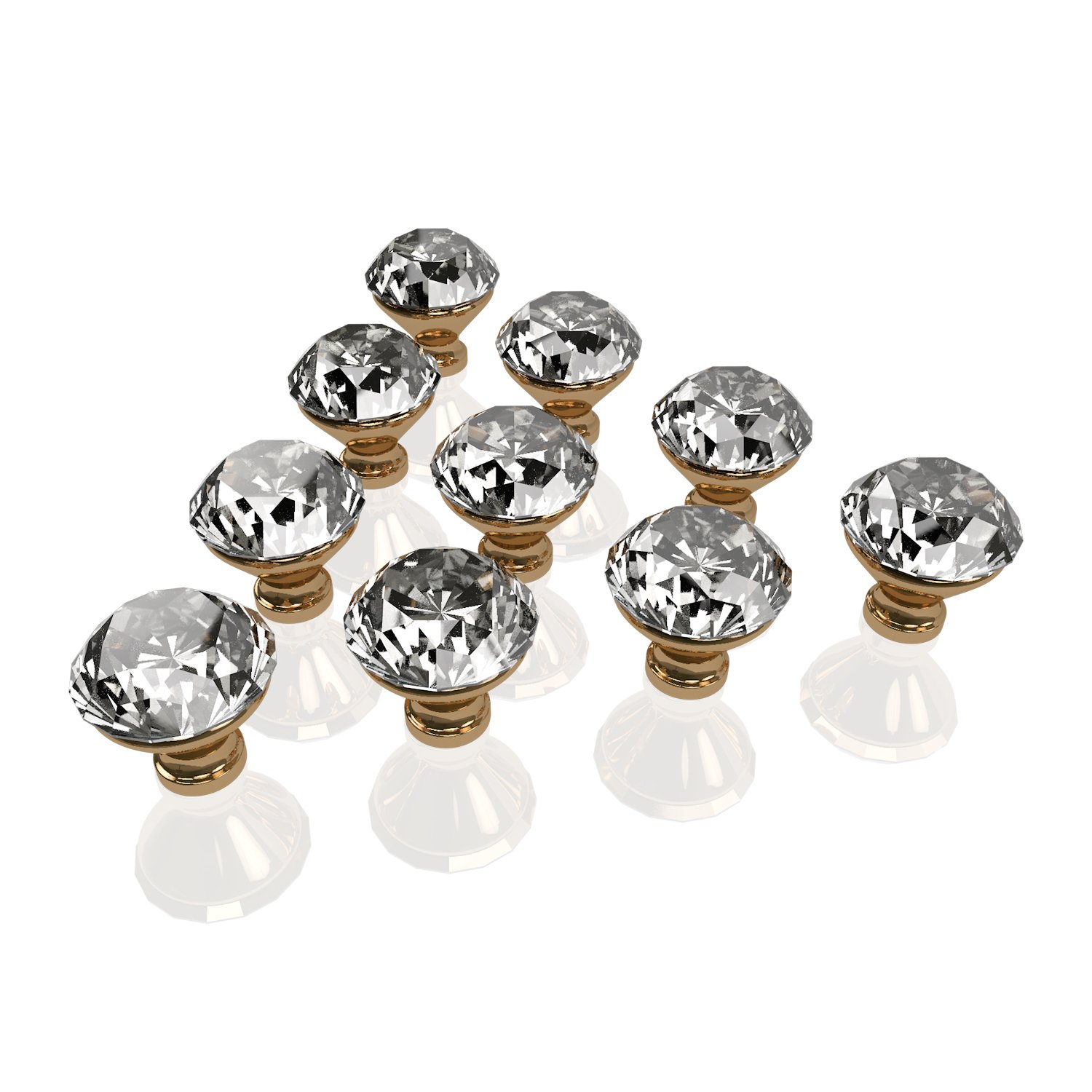 Mitesbony 10pcs Crystal Glass Door Knobs With Diamond Shape