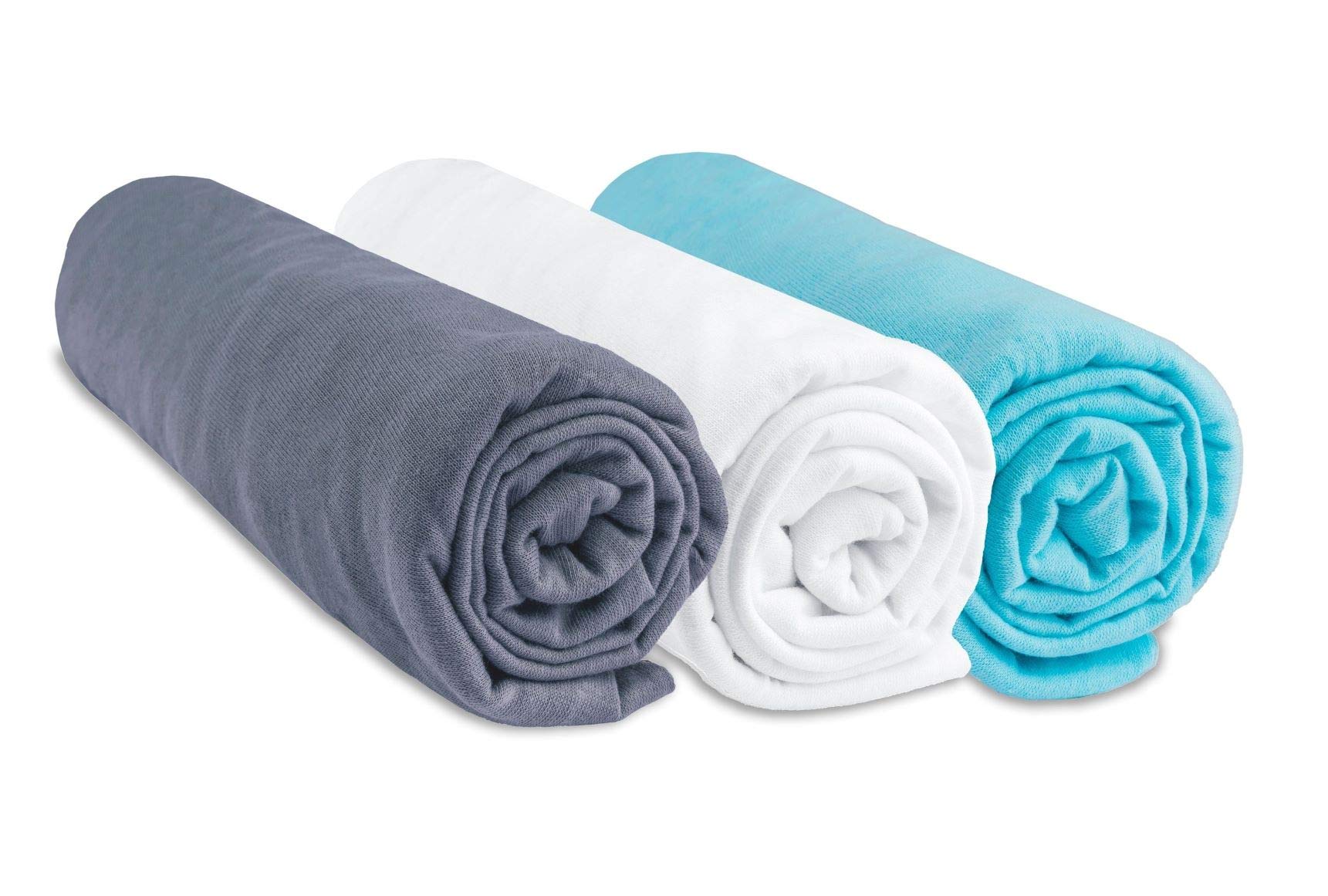 Set of 3 Easy Dort Cotton Fitted Sheets 70 x 140 cm – Grey, White and Turquoise