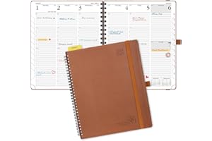 POPRUN Planner 2024-2025 (8.5'' x 10.5'') Academic Year Calendar (July 2024 - June 2025) with Hourly Time Slots, Weekly & Daily Appointment Book for time Management, Leather Cover - Brown