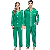 SWOMOG Family Matching Pajama Satin Pajamas Long Sleeve Sleepwear Button Down Loungewear 2 Pcs Pj Set