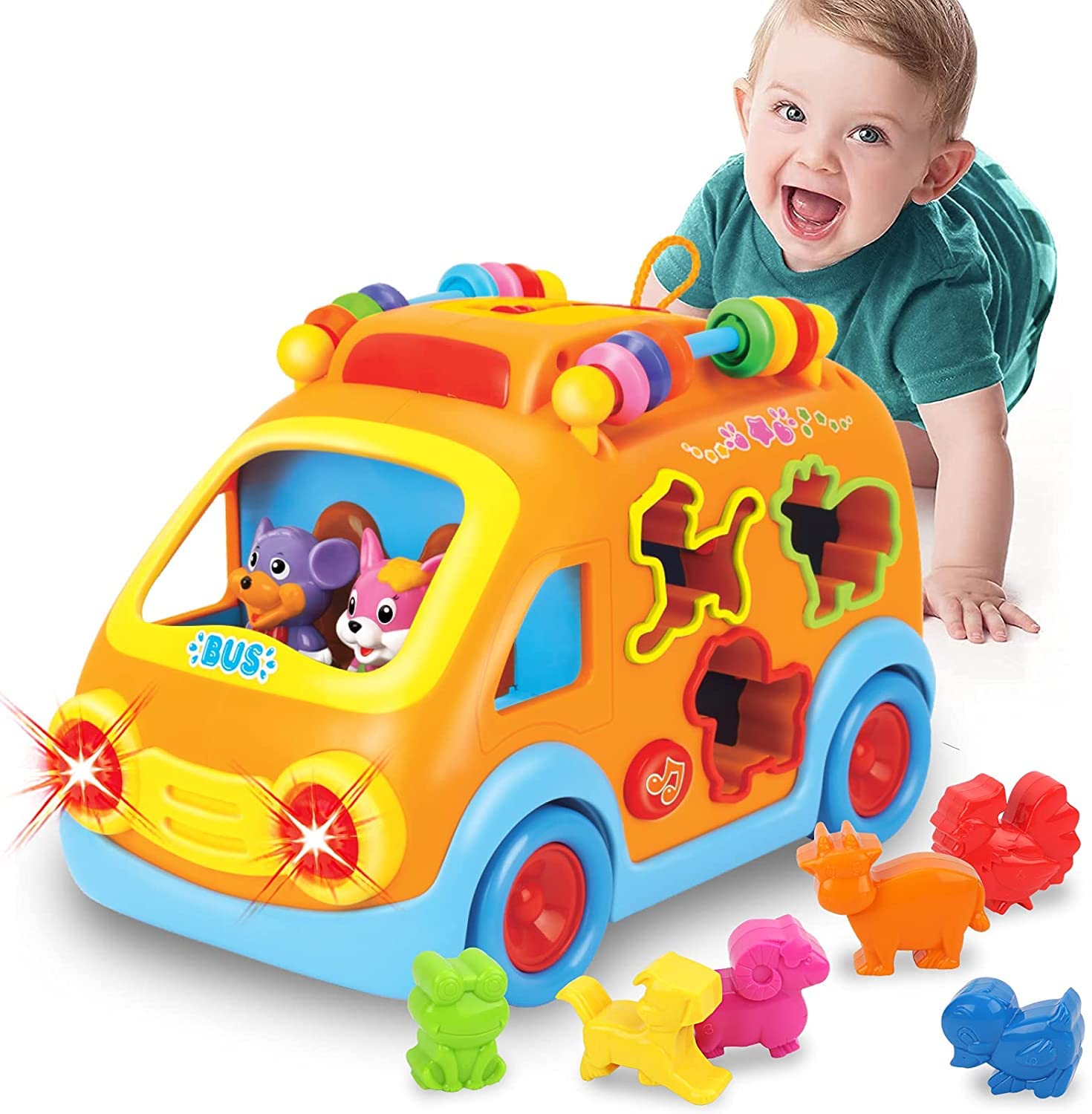 REMOKING Car Toy Children, Electronic Music Bus Toy Car, Motor Skills Toy Gifts for Girls, Boys and Toddlers
