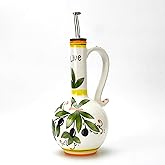 AA Brothers Hand-Painted Ceramic Olive Oil Dispenser Bottle – 15oz Decorative Stoneware Cruet with Stainless Steel Spout for Oil, Vinegar, Syrups, and Sauces