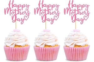 GIGA GUD 30 pcs Mother's Day Cupcake Topper Happy Mother's Day Pink Party Cake Decorations Cupcake Toppers Picks for Mother's Birthday Party 30pcs (Pink)