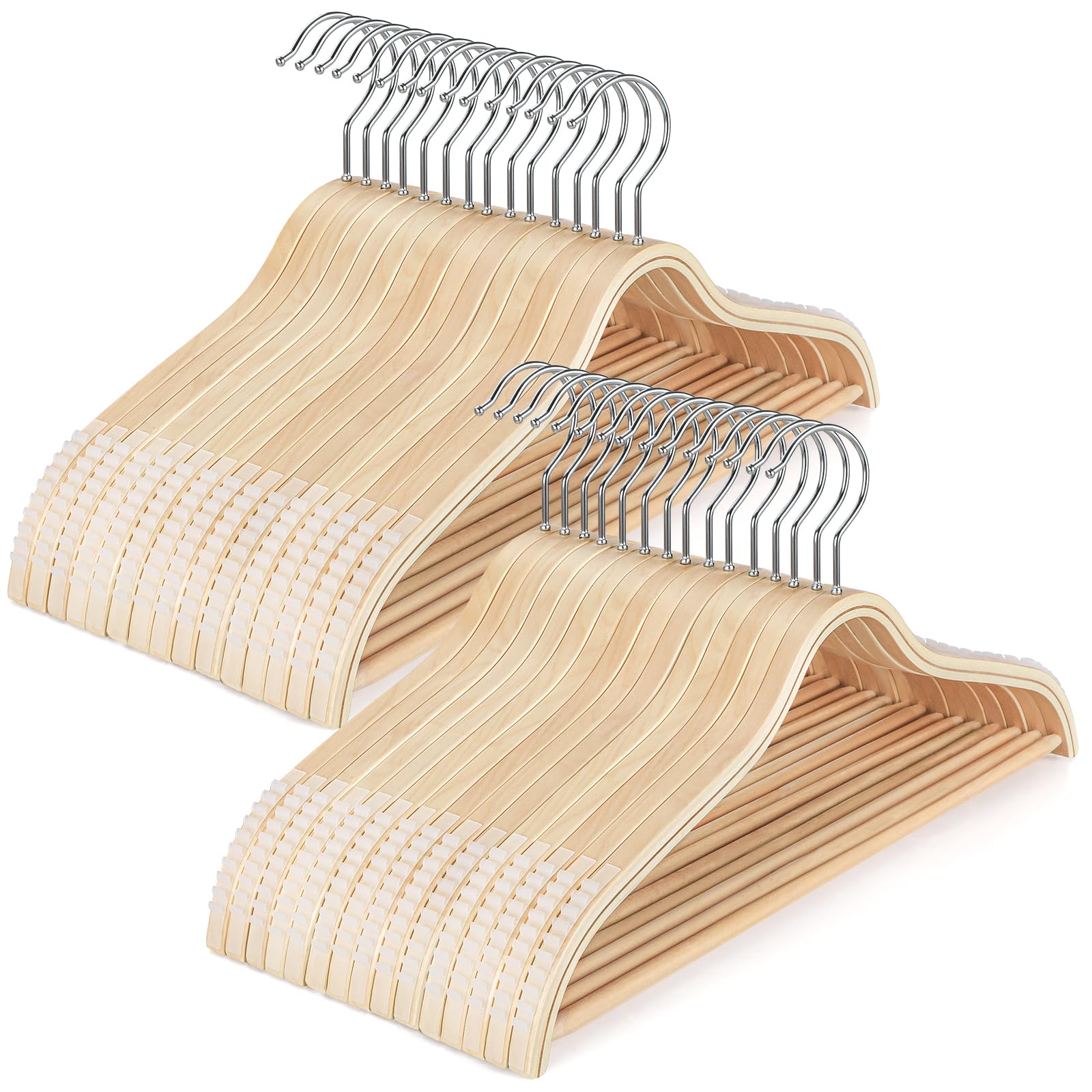 Photo 1 of TOPIA HANGER Sleek Wooden Hangers with Non-Slip Rubber Grips, Sweater Hangers No Shoulder Bump, Lightweight Clothes Hangers 30-Pack, 360° Swivel Hook and Pants Bar-CT63N30
