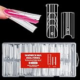 Sandwich Dual Nail Forms, 256PCS Reusable Dual Forms for Nail Extension, 16 Sizes Long Square Shape Mold Forms for Builder Gel and Manicure Art Design Salon DIY