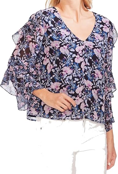 vince camuto long sleeve ruffle lurex top