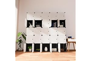 HOMOKUS Portable Storage Cubes,70"x70"x18" Depth Cube Storage Organizer,5x5 Tiers 25 Cubes Shelves,Clothes Storage Shelves with Doors,DIY Closet Cabinet for Home,Office (Black and White)